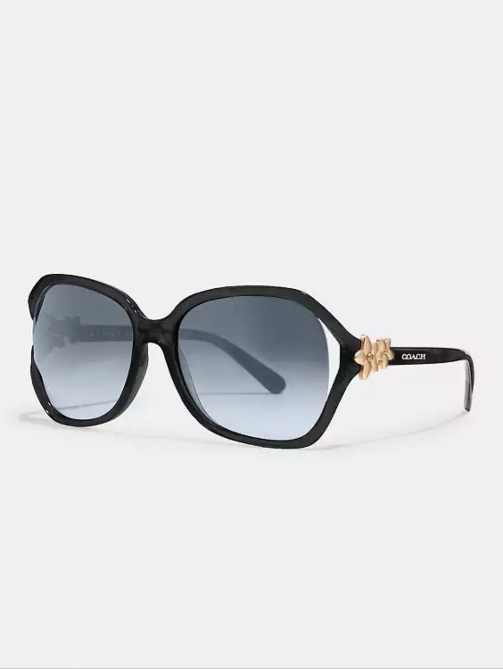 NWT! Coach Sunglasses with Gradient Gray Lenses and Gold Floral Accent